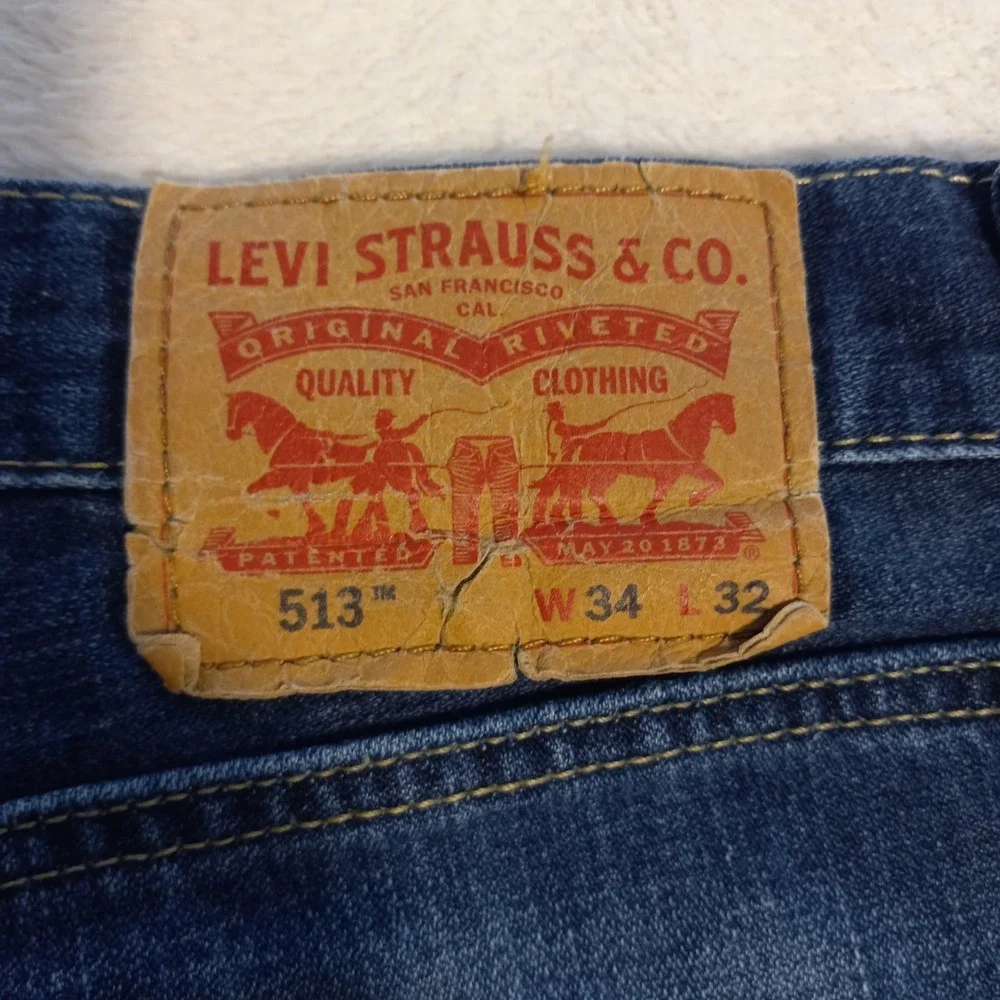 Levi 513 Slim Straight Jeans Mens 34x32 Blue Denim Stretch Pants
